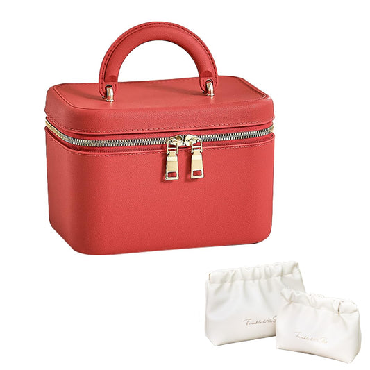 Tidyladyo TPE Durable Makeup Bag – Travel Cosmetic Organizer with Handle Red Square Toiletry Bag for Skincare & Beauty Essentials